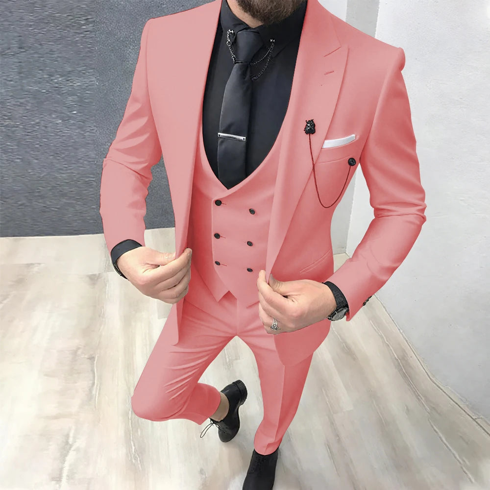 2025 Latest Design Men Suits Fashion Wedding Tuxedo Formal Casual Business Groom 3 Piece Male Suit Slim (Blazer+Vest+Pants)