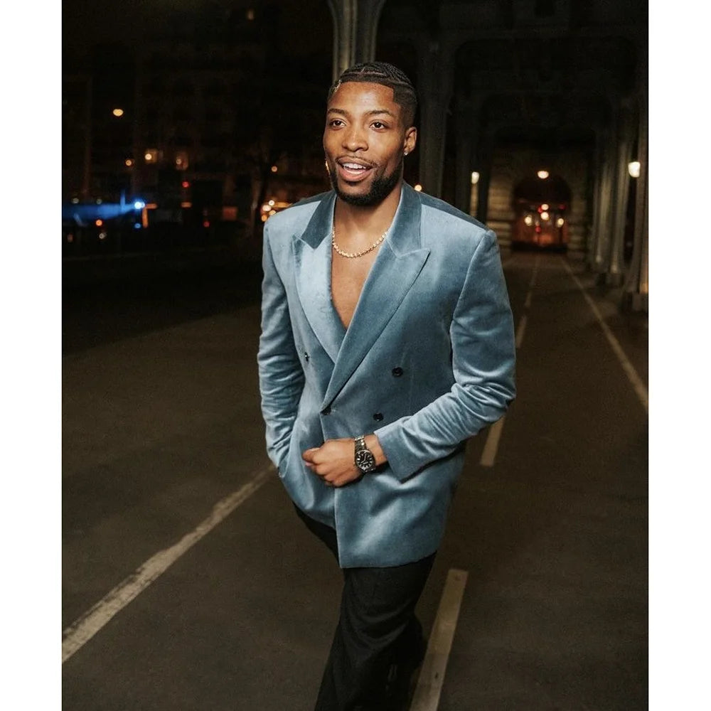 Fashion Velvet Men's Suit 2 Pieces Jacket Pants Business Casual Social Party High Quality Male Clothing