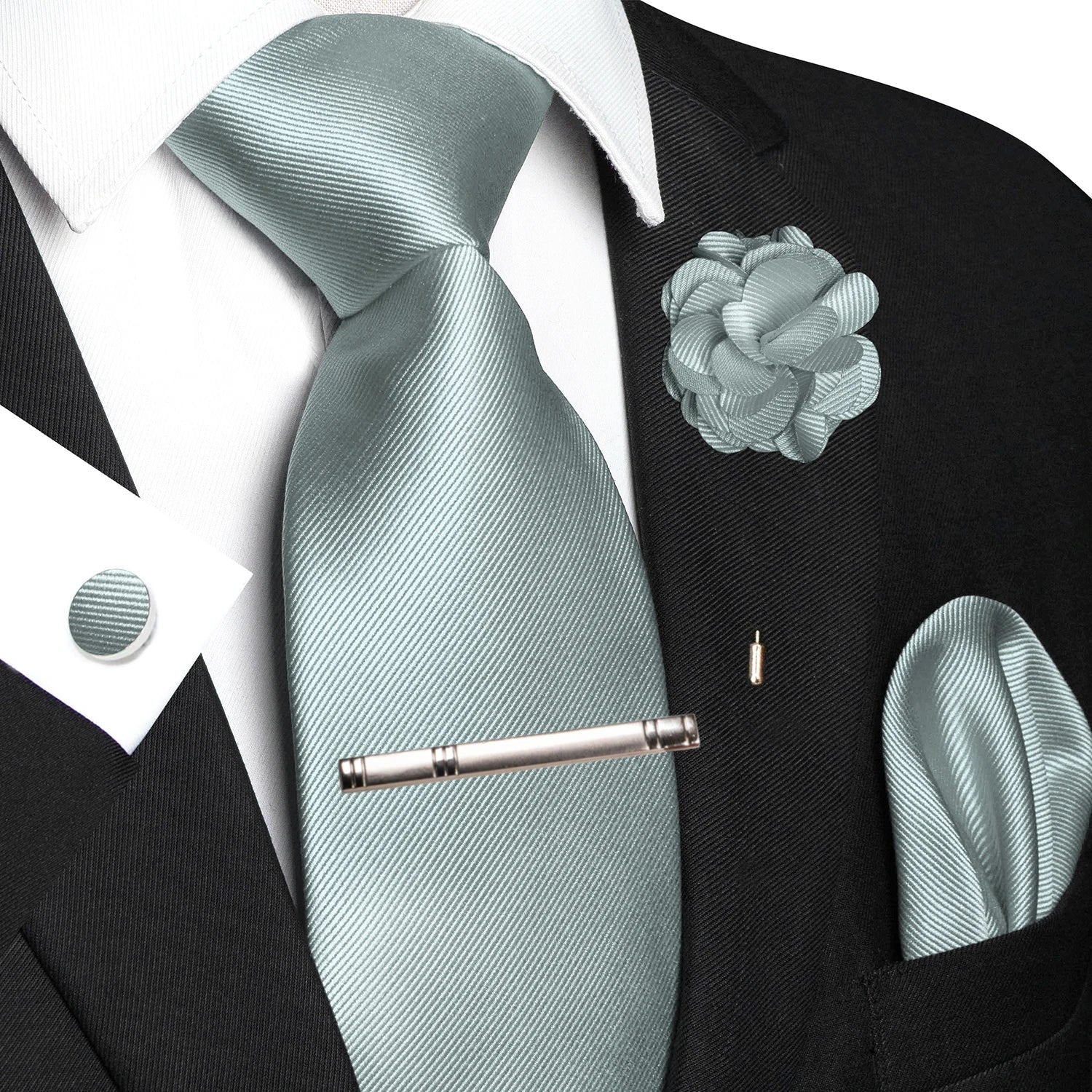 JEMYGINS Blue Solid Wedding Tie For Men Handky Cufflink Brooch Gift Mens Elegant Necktie Fashion Business Party Dropshiping