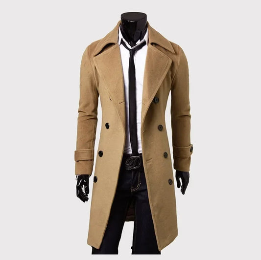 Double-Buttoned Long-Sleeve Woolen Jacket For Men Casual Autumn/Winter Fashion Outerwear Plus Size Smooths Your Silhouette