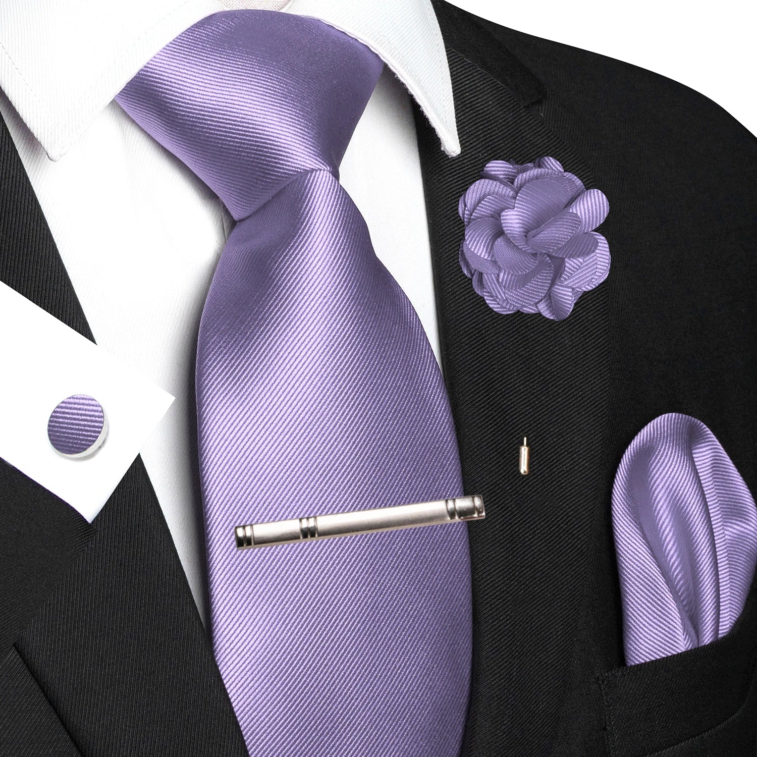 JEMYGINS Blue Solid Wedding Tie For Men Handky Cufflink Brooch Gift Mens Elegant Necktie Fashion Business Party Dropshiping