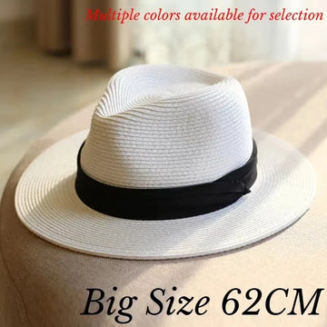 60cm Summer Fedora Short Brim Straw Hat Men Women Sun Hat Big Size Big Head Trilby Hats