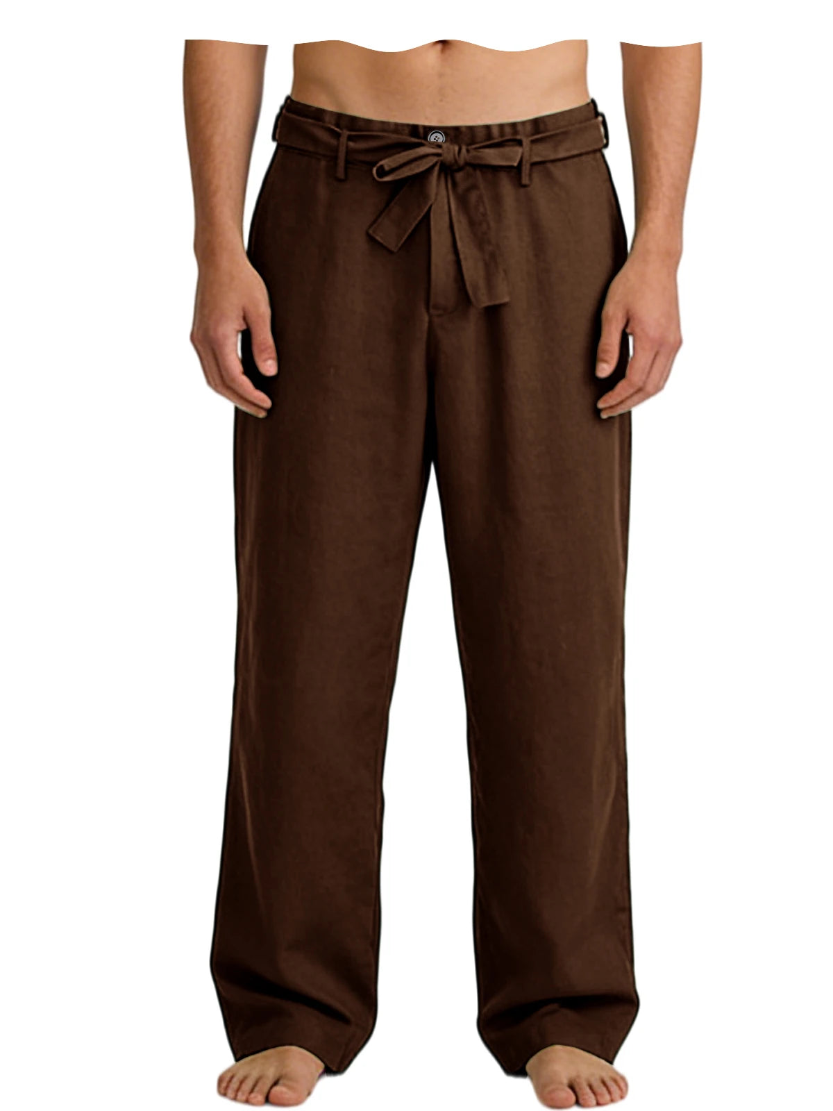 Vintage Men's Tie Waist Linen Blend Pants High Waist Wide Leg Casual Trousers Soft Breathable Lounge Pants for Men