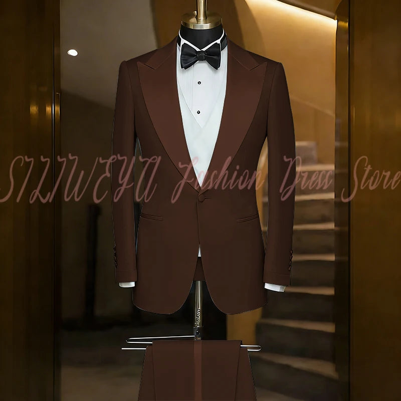 Elegant Black Men's Suit Single Breasted Peak Lapel Wedding Groom Tuxedo Dinner Party Dress Business Casual Male Clothing