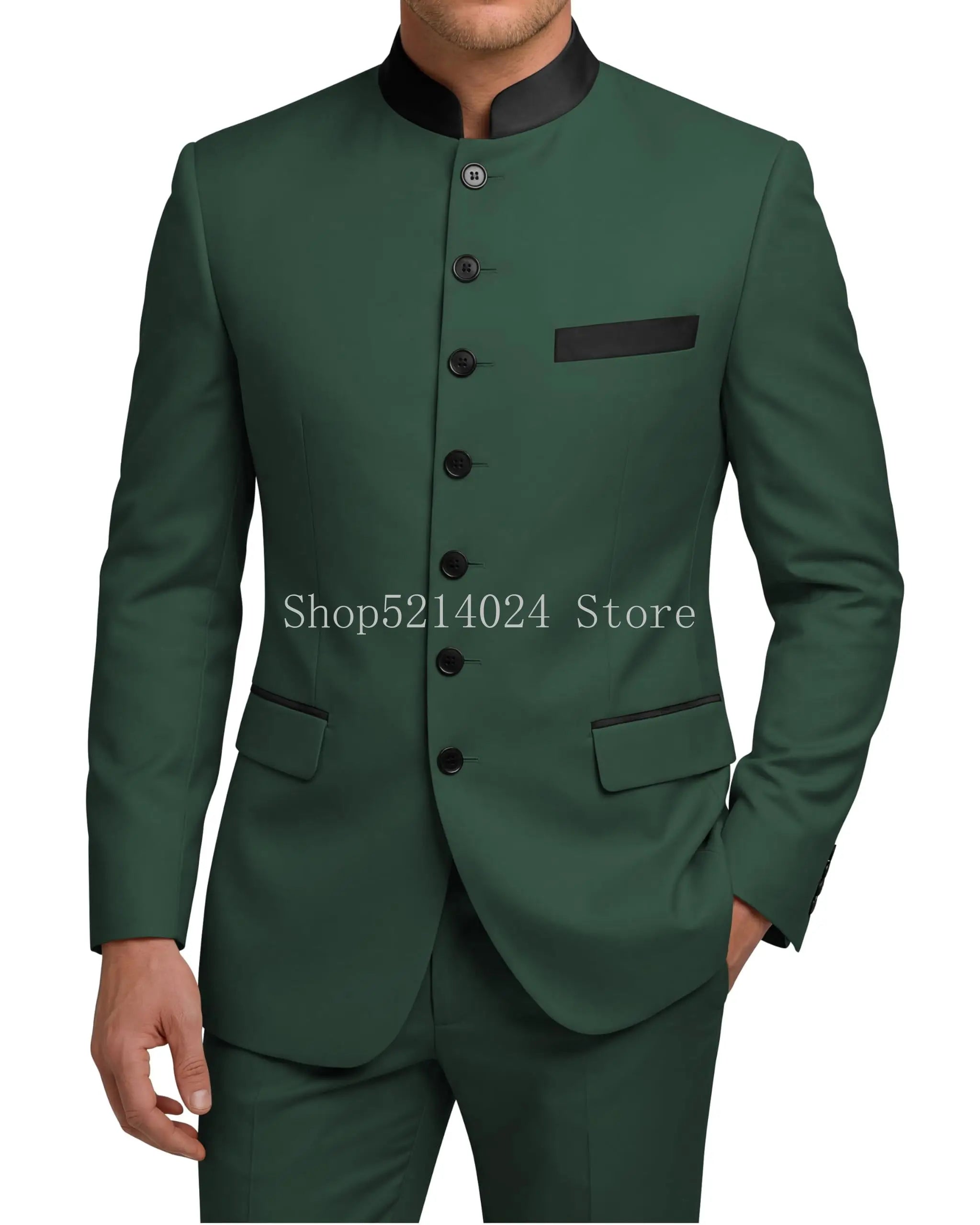 Chinese Tunic Suit Mens 2 Piece Chinese Suits for Men Slim Fit Mandarin Collar Suits for Wedding Prom Party