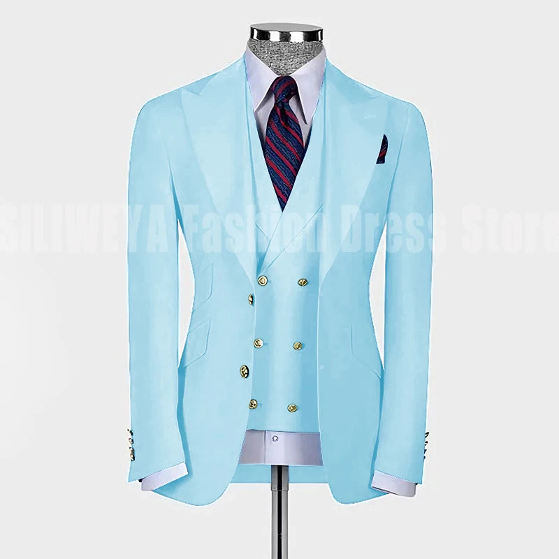 High Quality Men's Suit Slim Fit Solid Color Suit Formal Business Office Single Breasted Coat Pants Vest 3 Pieces Blazer Set