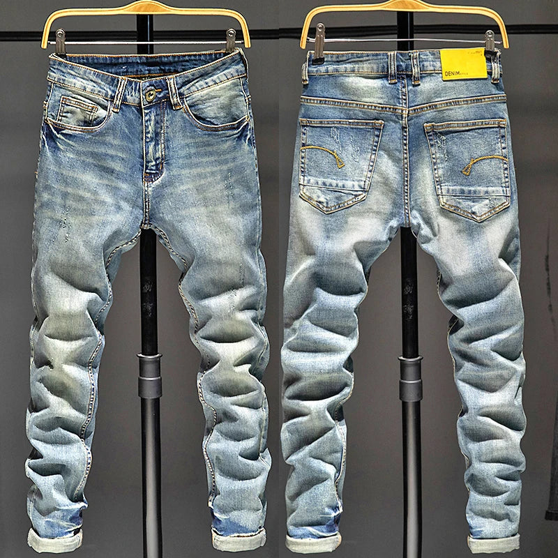Ripped Jeans For Men Brand Pant Denim Trousers Slim Fit Streetwear Baggy Fashion Black Light Blue Cargo Pants Plus Size Jean man