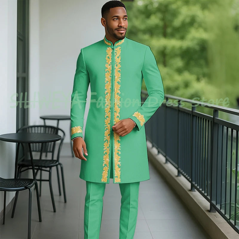 High Quality Men Retro Figure Slim Fit Tuxedo Prom Suit Fashion White Male Groom Wedding 2 Pieces Blazer Set