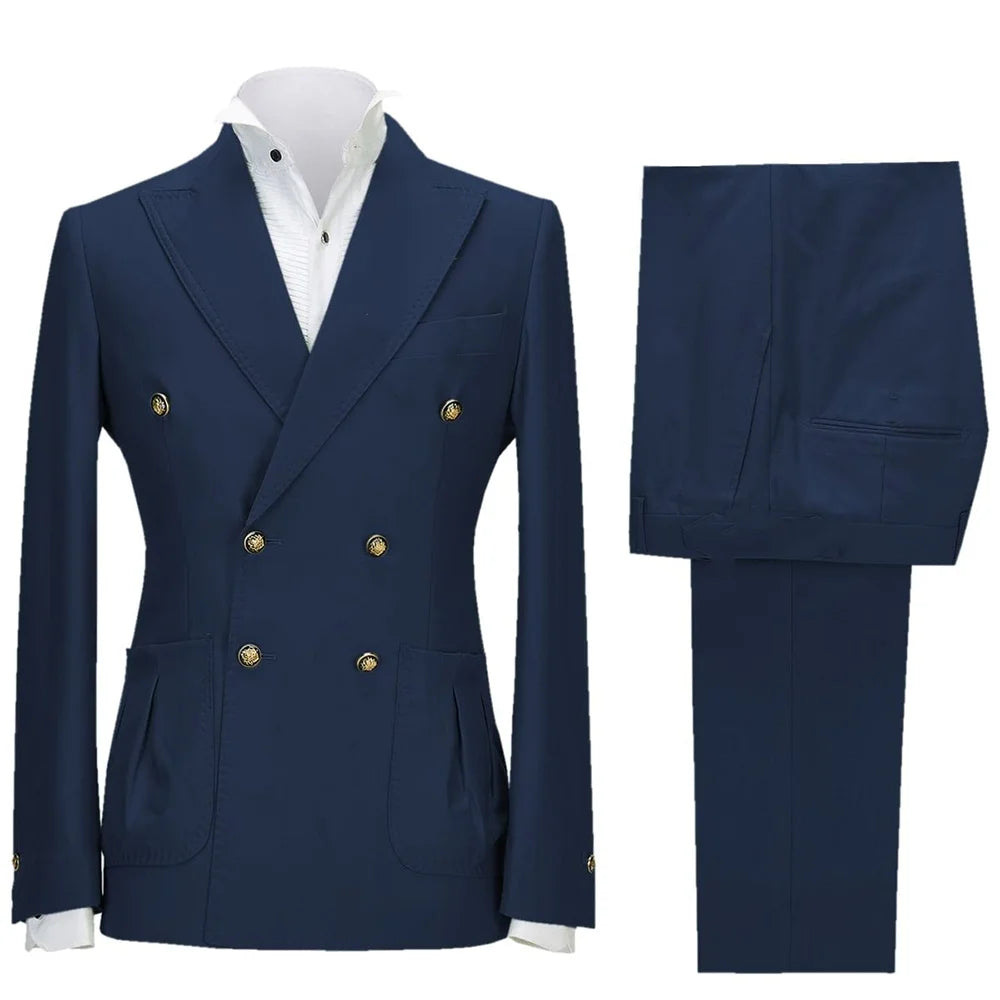 2 Pieces Double Breasted Men's Suit Jacket Pants Formal Occasion Male Clothing Business Casual Blazer Set
