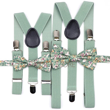 Men Kids Sage Green Ginger Purple Elastic Suspender Floral Cotton Bowtie Set Party Wedding Women Daily Butterfly Brace Accessory