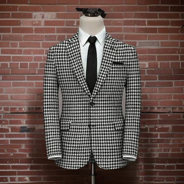 Plaid Blazer For Men 1 PCS Suit Jacket With Side Slit Slim Fit Houndstooth Checked Casual Coat 2025