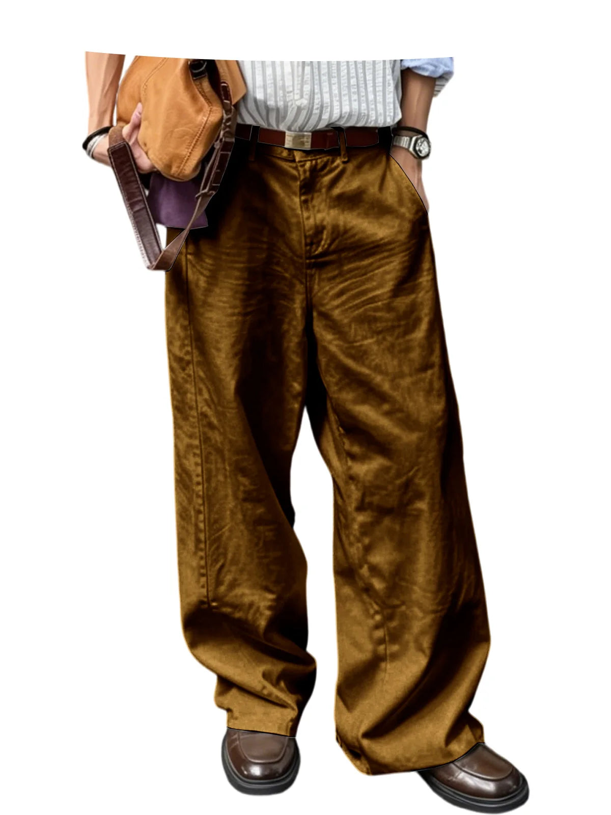 Men's Wide Leg Pants Casual Loose Fit Chino Trousers Vintage Streetwear Baggy Trousers for Daily Wear