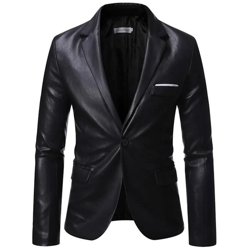 Outumn Winter Men's Business Luxury Blazer Fashion Vestido de cuero de cuero Chaqueta de traje de traje delgado