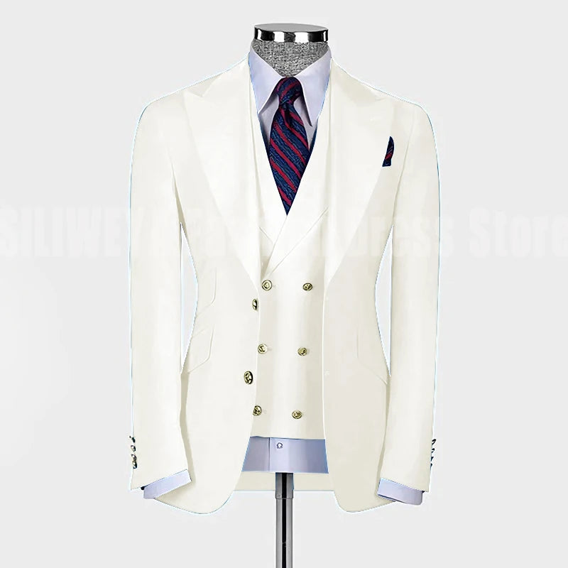 High Quality Men's Suit Slim Fit Solid Color Suit Formal Business Office Single Breasted Coat Pants Vest 3 Pieces Blazer Set