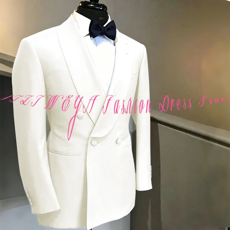 Blue Double Breasted Men's Suit Wedding Groom Tuxedo High Quality Boutique Male Clothing Jacket+Pants