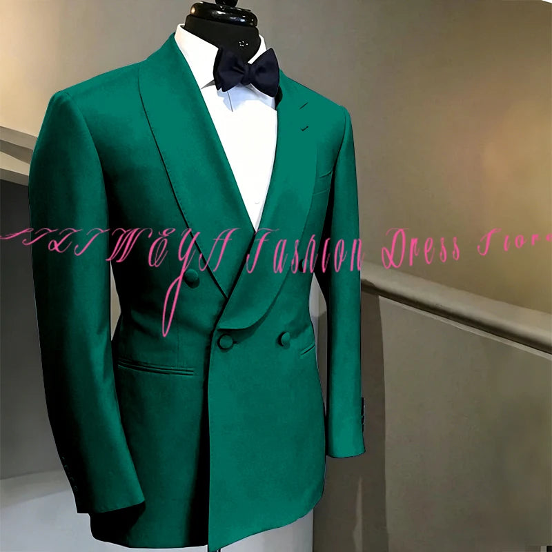 Blue Double Breasted Men's Suit Wedding Groom Tuxedo High Quality Boutique Male Clothing Jacket+Pants