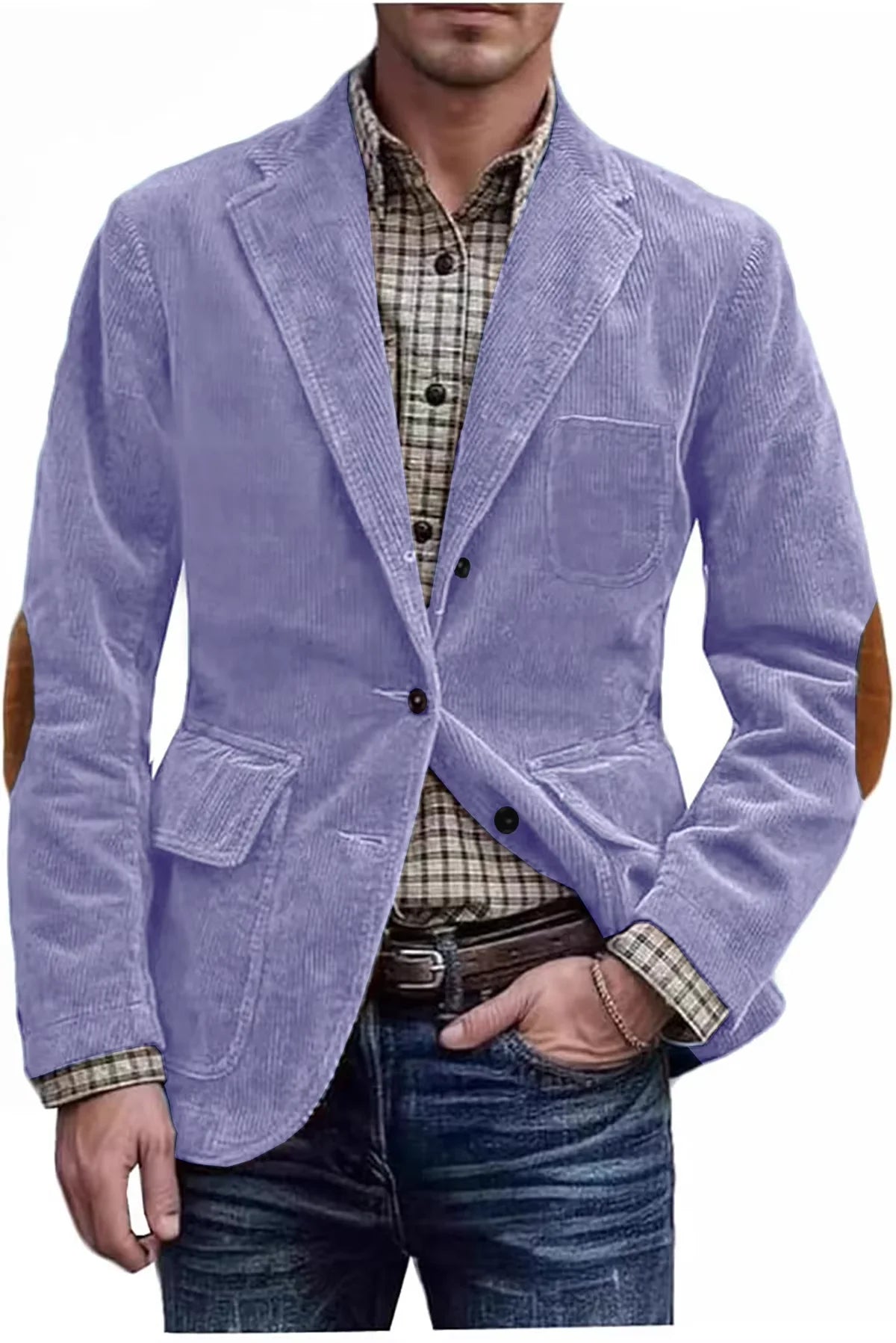 Men's Hunting Corduroy Blazer with Elbow Patches Vintage Tan Notched Lapel Casual Jacket British Slim Fit Daily Work Suit Coat