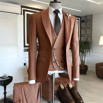 Men's Suit Formal Set 3 Piece Chic Single Button Peak Lapel Slim Fit Outfit Jacket Pants Vest High Quality Business Casual