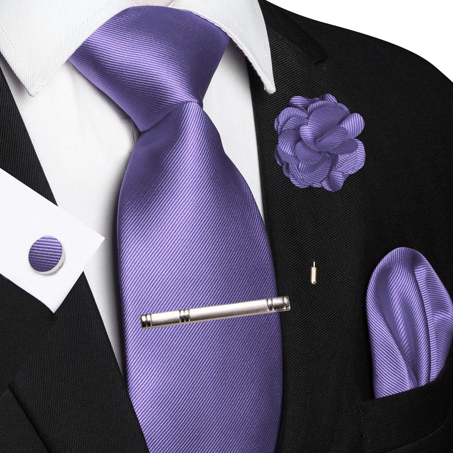 JEMYGINS Blue Solid Wedding Tie For Men Handky Cufflink Brooch Gift Mens Elegant Necktie Fashion Business Party Dropshiping