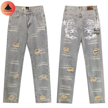 Latest 24SSHellstar Blue Washed High-quality Denim Jeans Solid Color Straight High Street Men's Women's Casual Pants