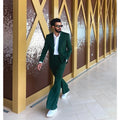 Green Men's Suits 2 Pieces Jacket Pants Casual Work Commue Daily Chic Outfits Boutique Male Clothing