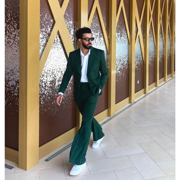 Green Men's Suits 2 Pieces Jacket Pants Casual Work Commue Daily Chic Outfits Boutique Male Clothing