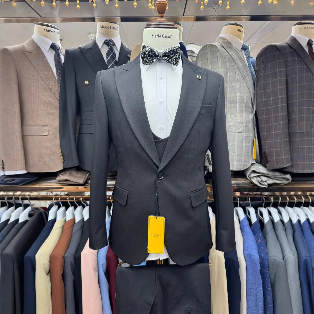 New Costume Clothing Luxury Party Stage Men's Suit Groomsmen Regular Fit Tuxedo 3 Peice Set Jacket+Trousers+Vest Blazers Pants