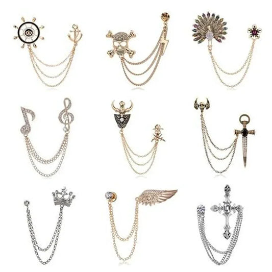 British Style British Crown Brooch Brooch Cross Cross Cross Chain Tassel Binet Pin Angle Angle Badge rétro Femelle Corsage Men Accessoires