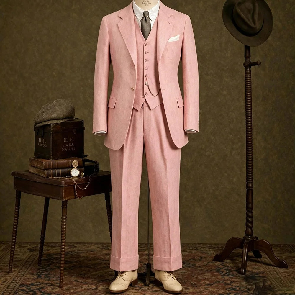 Linen Wedding Tuxedo For Summer Party 3 Pieces Beach Men Suits Slim Fit Groom Blazer Trousers Vest Set costume homme