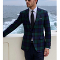Elegant Plaid Formal Wedding Suit Slim High Quality Notch Lapel Single Button Unique Solid Pants Business Casual Male Set