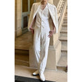 Elegant White Linen Men's Suit 3 Pieces Jacket Pants Vest Wedding Groom Tuxedo High Quality Luxury Male Clothing