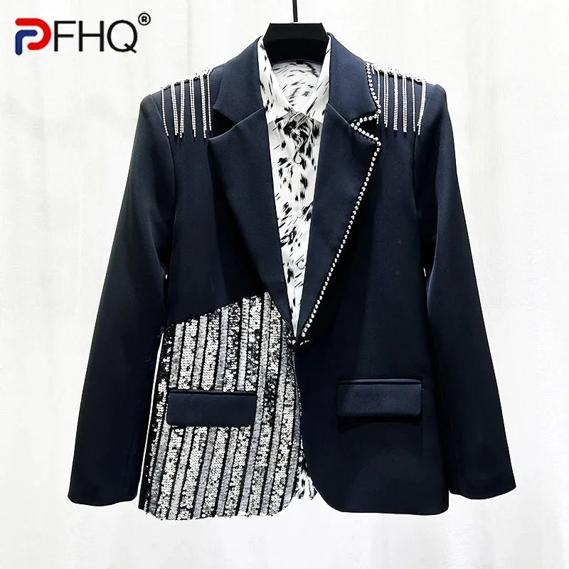 PFHQ Autumn Winter New Design Tassel Sequin Men's Suit Korean Fashion Trendy Fashion Loose 2025 Male Blazer Casual 21Z8016