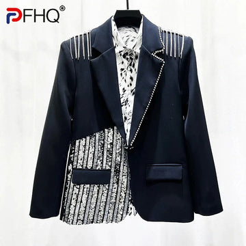 PFHQ Autumn Winter New Design Tassel Sequin Men's Suit Korean Fashion Trendy Fashion Loose 2025 Male Blazer Casual 21Z8016