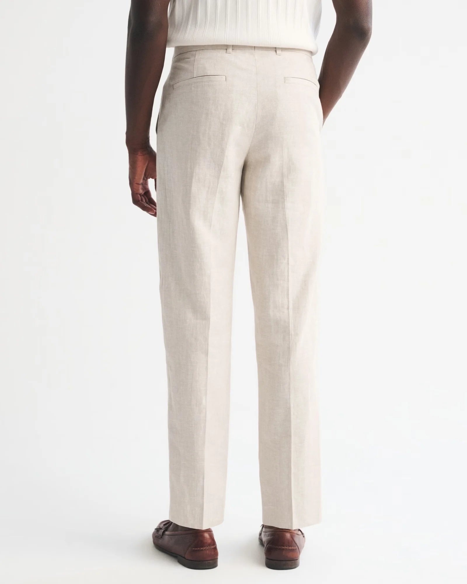 Men's Linen Straight Fit Pants Wrinkle-Resistant Lightweight Breathable Flat-Front Casual Trousers Expandable-Waist For Summer