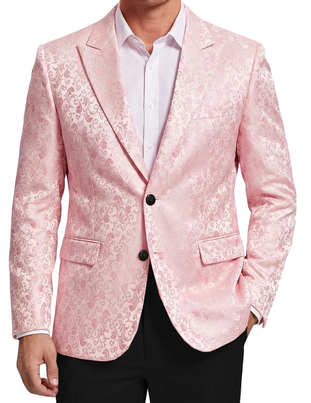 Men's Floral Jacquard Blazer Notched Lapel Two Button Flap Pockets Party Suit Jacket For Wedding Prom Nightclub Formal