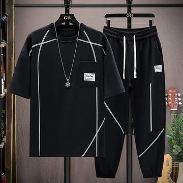 Sweatshirts Man Trousers Sets Sweatsuit Tracksuit Loose Stylish Essential Polyester High Quality T-shirts Pants Suits for Men