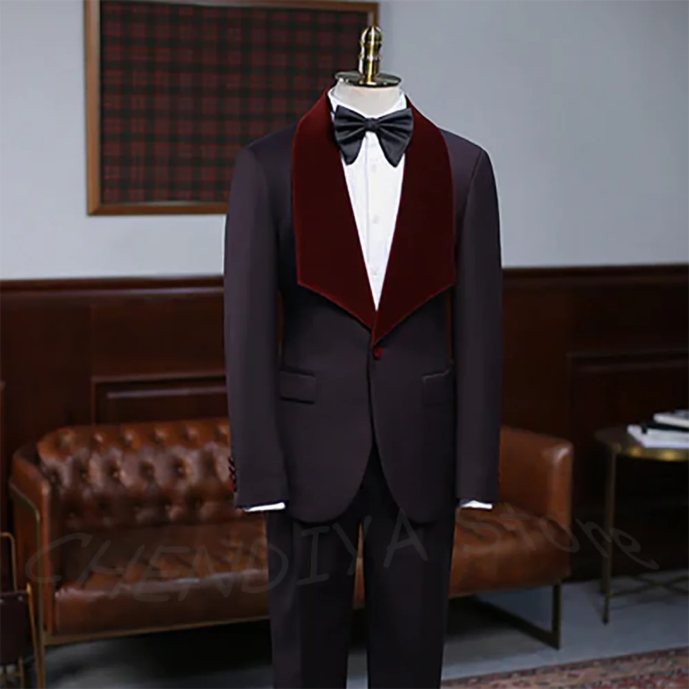 Classic Shawl Lapel High Quality Men Suit Chic Single Button Handsome Gentleman Business Casual Male Outfit Two Piece Set
