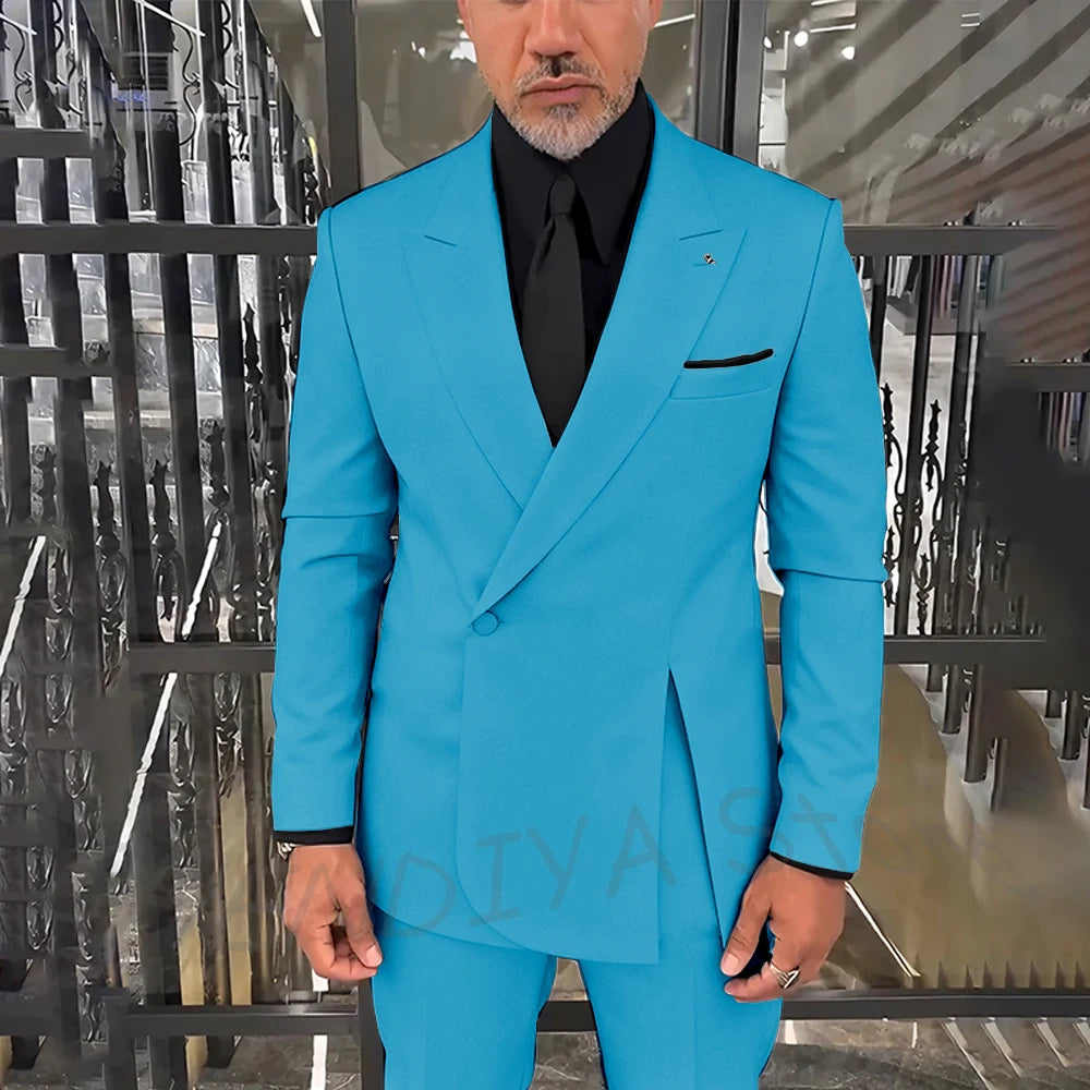 Classic Black Men Suits Single Button Double Split Formal Blazer Business Casual Party Prom Wedding Set 2 Piece Jacket Pants
