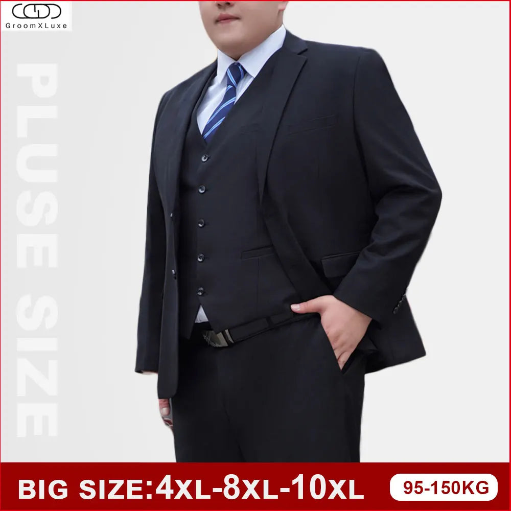 Groomxluxe Plus taille mâle de taille pour les affaires de mariage de la veste de combinaison masculine 2024 Costume surdimensionné de mode classique noir 4xl-10xl