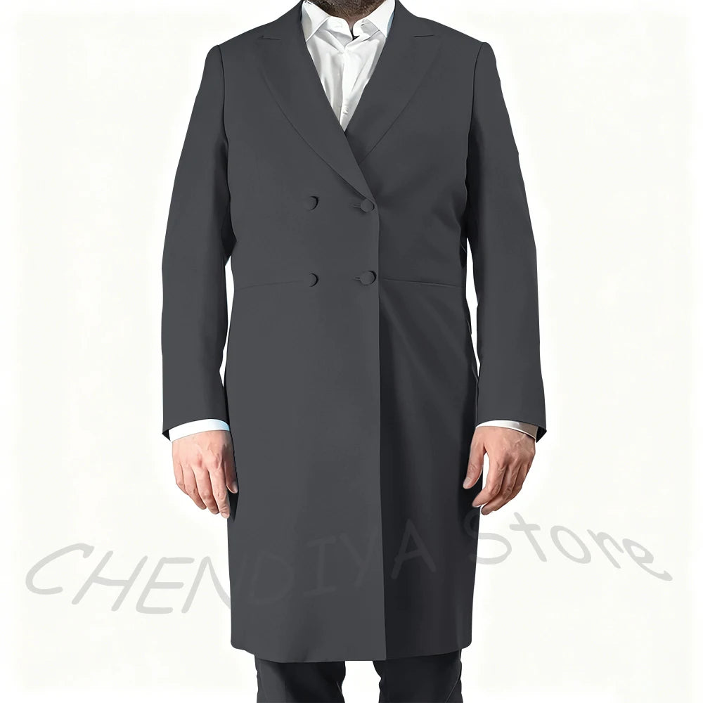 New Arrival Men's Suits Formal Two Piece Long Blazer Classic Double Breasted Daily Office Casual Male Costume Homme Jacket Pants