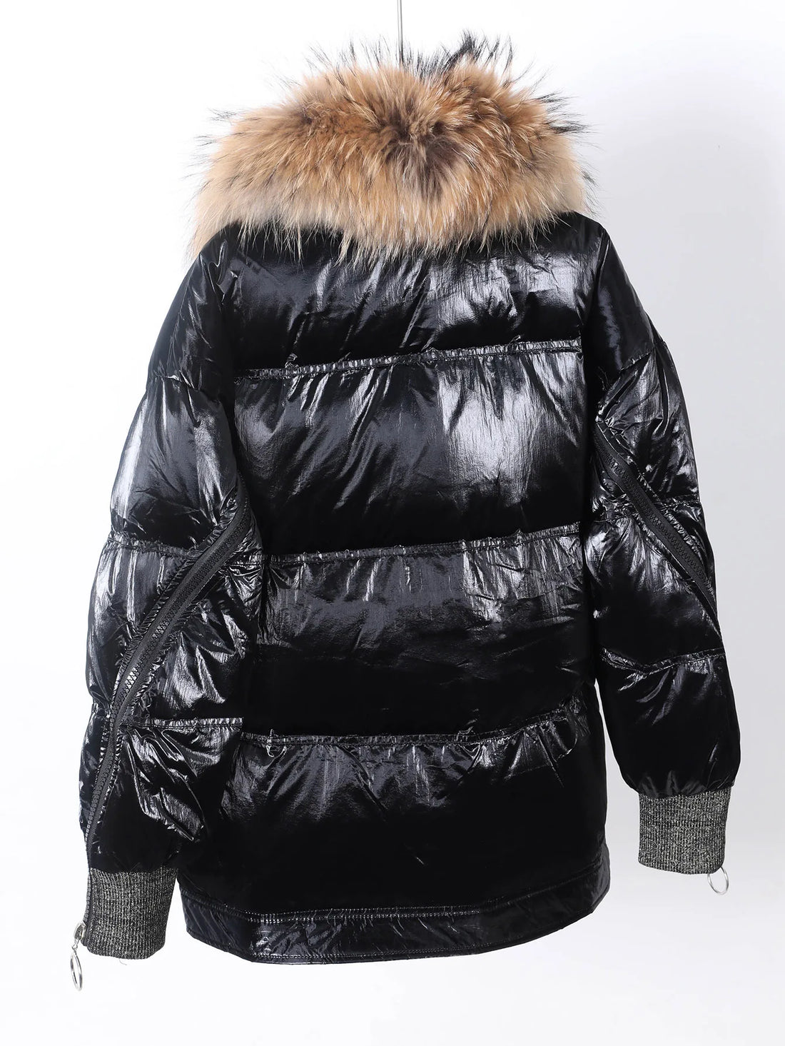 2025 New Maomaokong Women's down Jacket Glossy Black with Fur Collar Quilted Warmth Coat Stylish Outdoor Winter Clothing