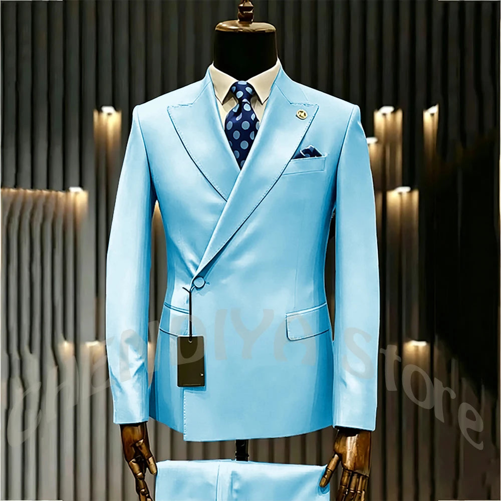 High Quality Formal Men's Suit Incline Single Button Peaked Lapel Slim Fit Business Casual Groom Wedding Set Prom Outfit