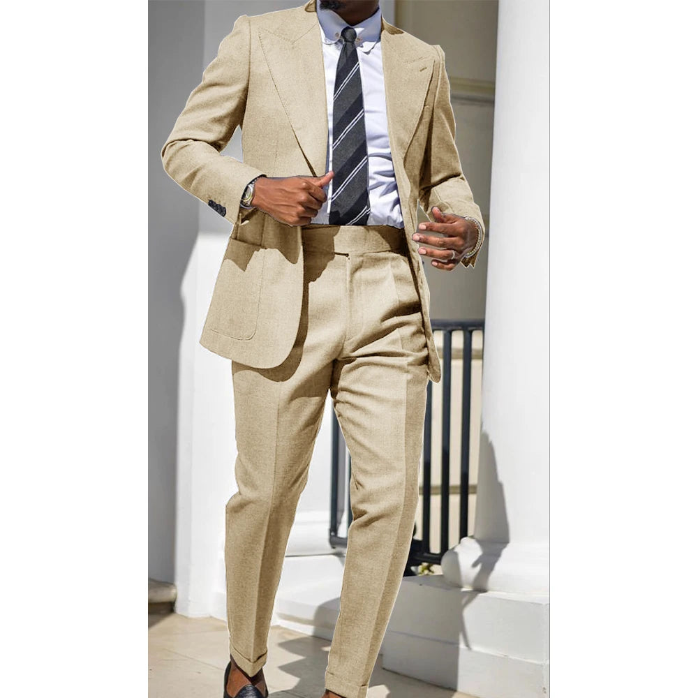 Men Suit 2 Piece Set Big Lapel Single Breasted Slim Fit Business Suits for Men Stylish Comfortable Elegant Formal Blazer and Pan