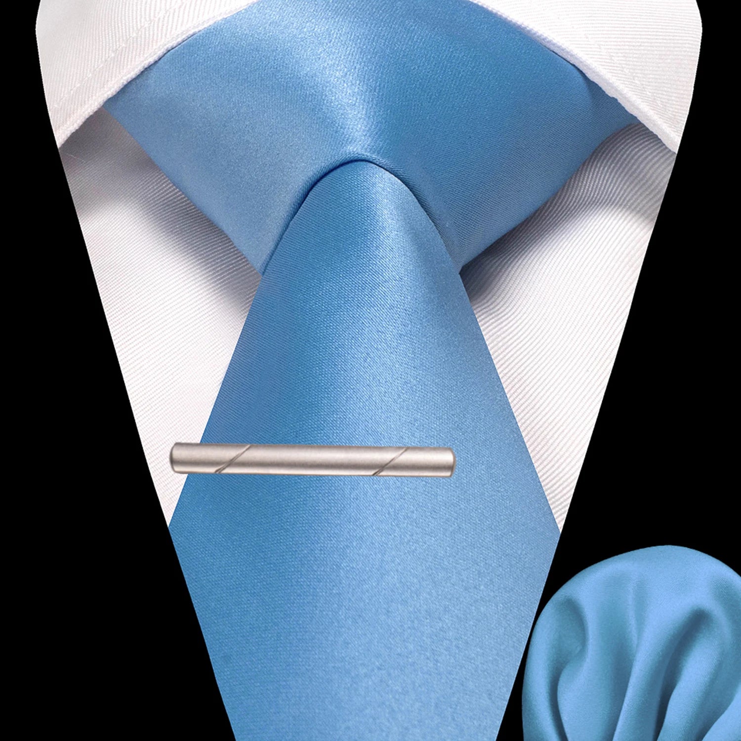 JEMYGINS Solid polyester Men Tie Handkerchief tie clip Set Blue Pink Mint Green Necktie for Wedding Party Business Accessories