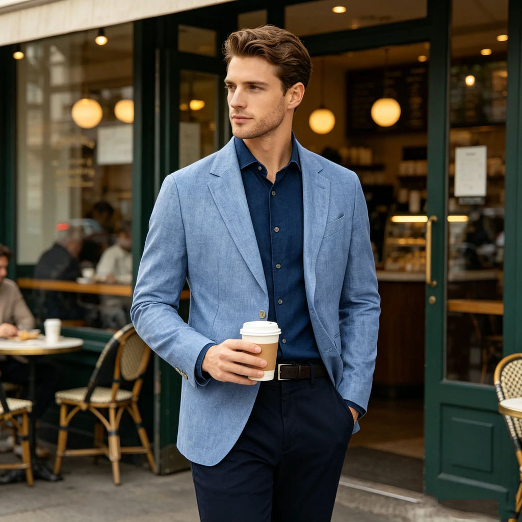 Men‘s Linen Suit Jacket Solid Color Slim Fit Notch Lapel Flap Pocket Two Buttons Lightweight Breathable Blazer Summer Wedding  ﻿