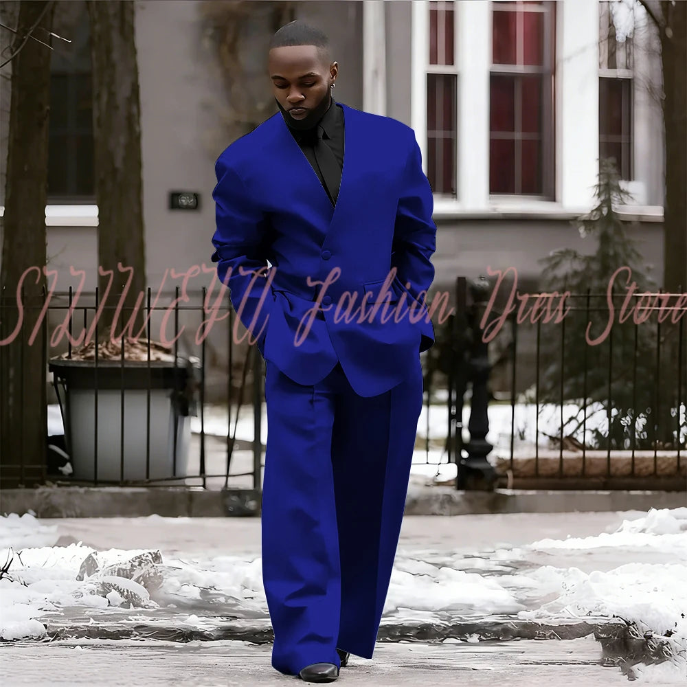 Single Breasted Red Men's Suit 2 Pieces Jacket Pants Loose Style Business Casual Work Commute Daily Social Blazer Set