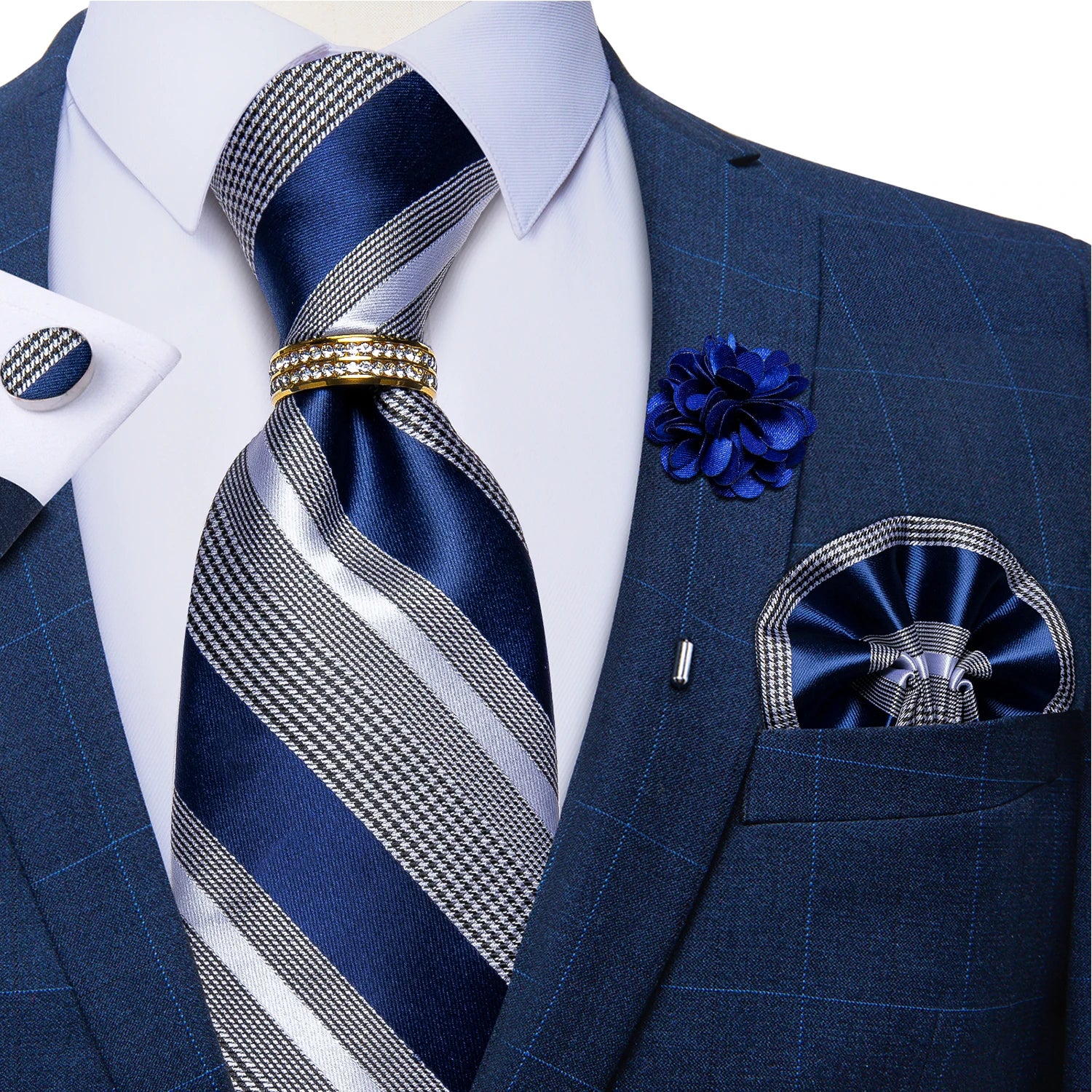 8cm Men Silk Tie White Solid Necktie Men's Formal Wedding Party Ties Cufflinks Hanky Flower Brooch Set Men Gift Corbatas DiBanGu