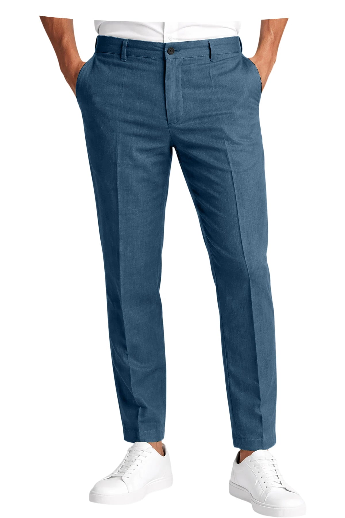 Men's Premium Linen Blend Pants Lightweight Slim Fit Wrinkle-Resistant Trousers Business Office Summer Casual Formal Wear