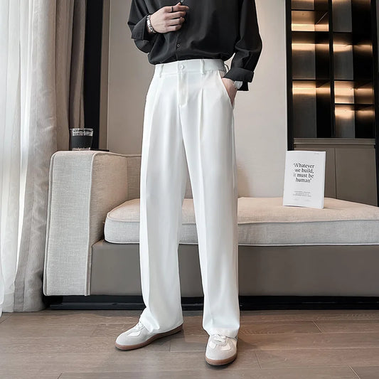 Black Gray White Suit Pants Men Slim Fashion Social Mens Dress Pants Korean Casual Straight Pants Mens Office Formal Trousers