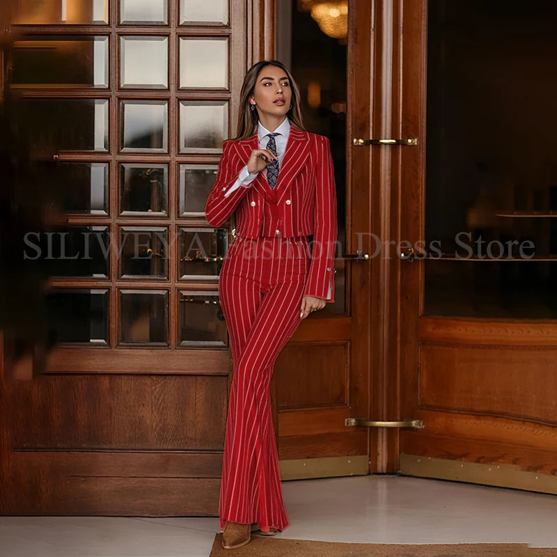 Smart Casual Women 3 Piece Set Stripes Jacket Pants Vest Stylish OfficeFemale Suit Trajes De Mujer Elegante